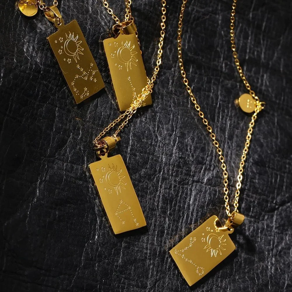 NEW 18K Gold Plated Pisces Sign Zodiac Tarot Card Square Pendant Ne… - Picture 12 of 14